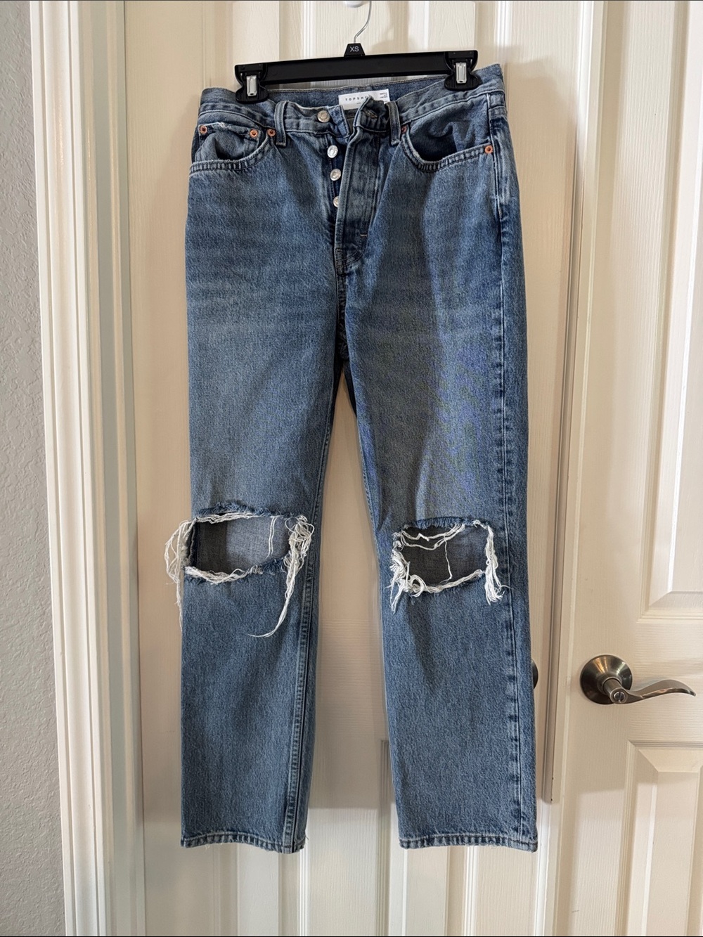 Topshop Distressed Blue Boyfriend Jeans